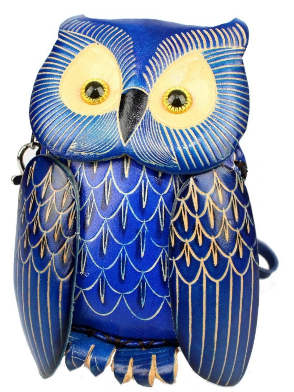 Blue Owl Accent Bag - Blue Leather Owl coin Purse with wrist strap